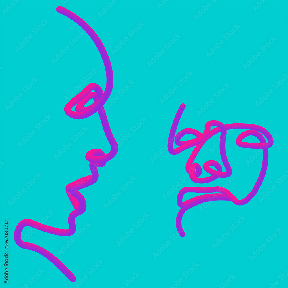 Obraz premium Abstract faces in line. In neon style