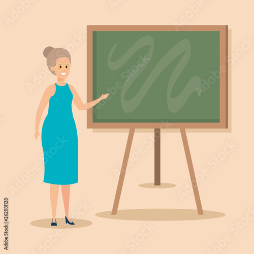 woman teacher with blackboard and elegant clothes