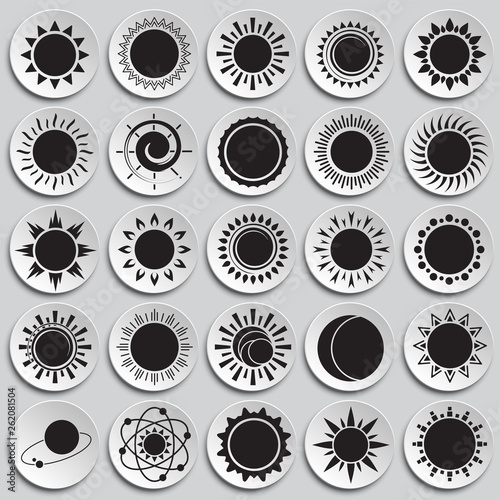 Sun icon set on plates background for graphic and web design. Simple vector sign. Internet concept symbol for website button or mobile app.