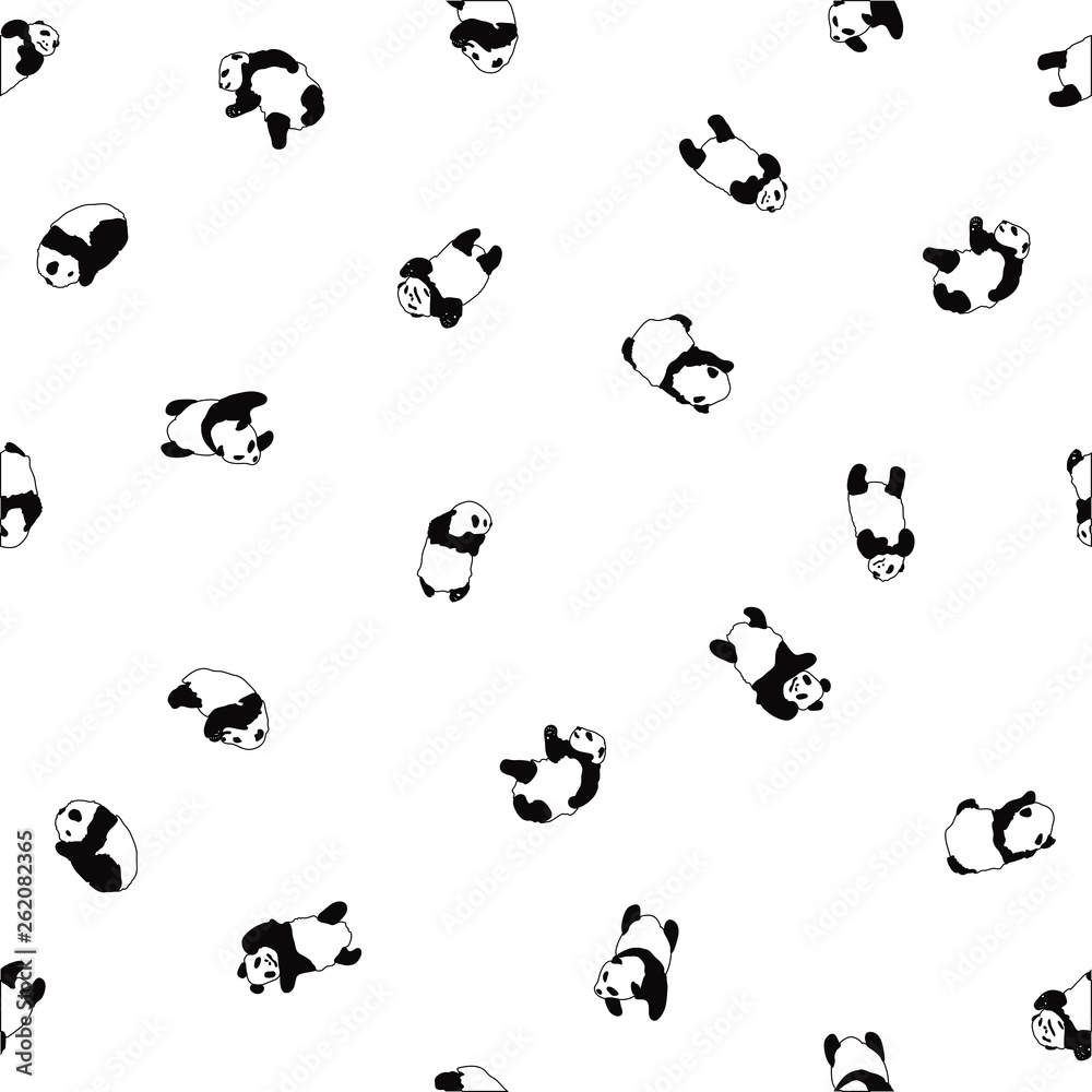 vector seamless pattern cute baby Panda, little bear in different poses