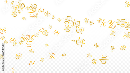 Luxury Vector Gold Percentage Sign Confetti on Transparent. Percent Sale Background. Business, Economics Print. Discount Illustration. Promotion Poster. Black Friday Banner. Special offer Template.
