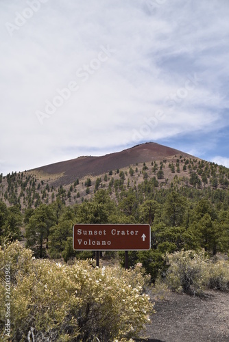 Flagstaff, AZ., U.S.A. June 5, 2018. Sunset Crater Volcano National Monument est. in 1930. Sunset Crater Volcano is a prime example of an 1,120-foot cinder volcano with substantial lava flows.  © paul