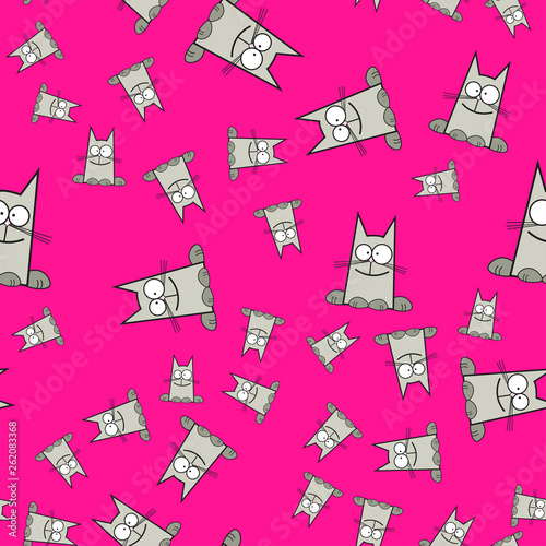 Seamless pattern of cats in cartoon style