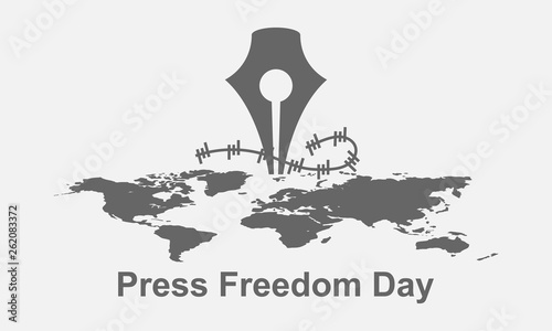 World Press Freedom Day black and white vector illustration.