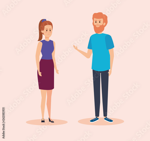 woman and man with hairstyle and fashion clothes