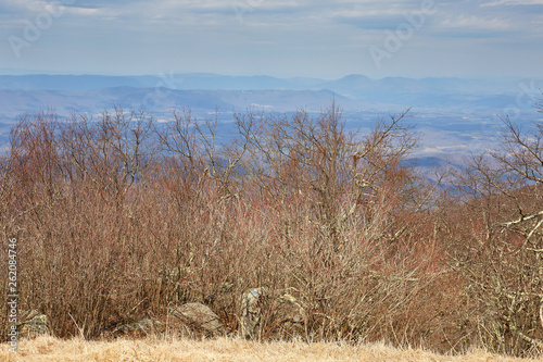 Scenic view from the Appalachian Trail at the top of Apple Orchard Mountain in the Blue Ridge mountains northeast of Roanoke, Virginia