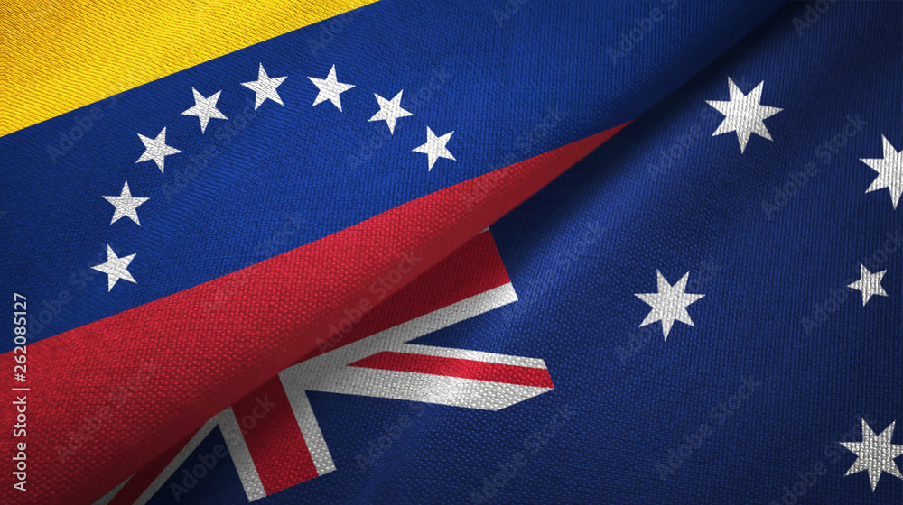 Fototapeta premium Venezuela and Australia two flags textile cloth, fabric texture