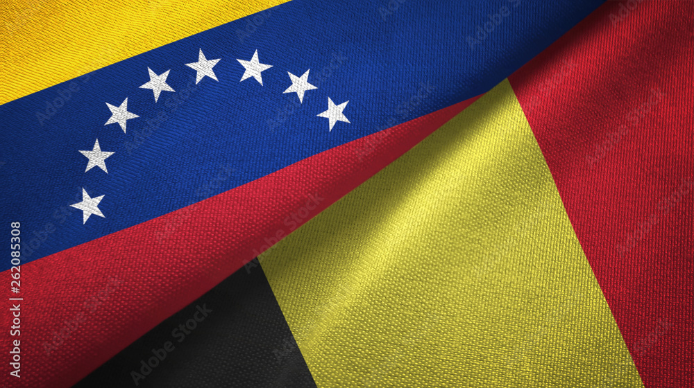 Fototapeta premium Venezuela and Belgium two flags textile cloth, fabric texture