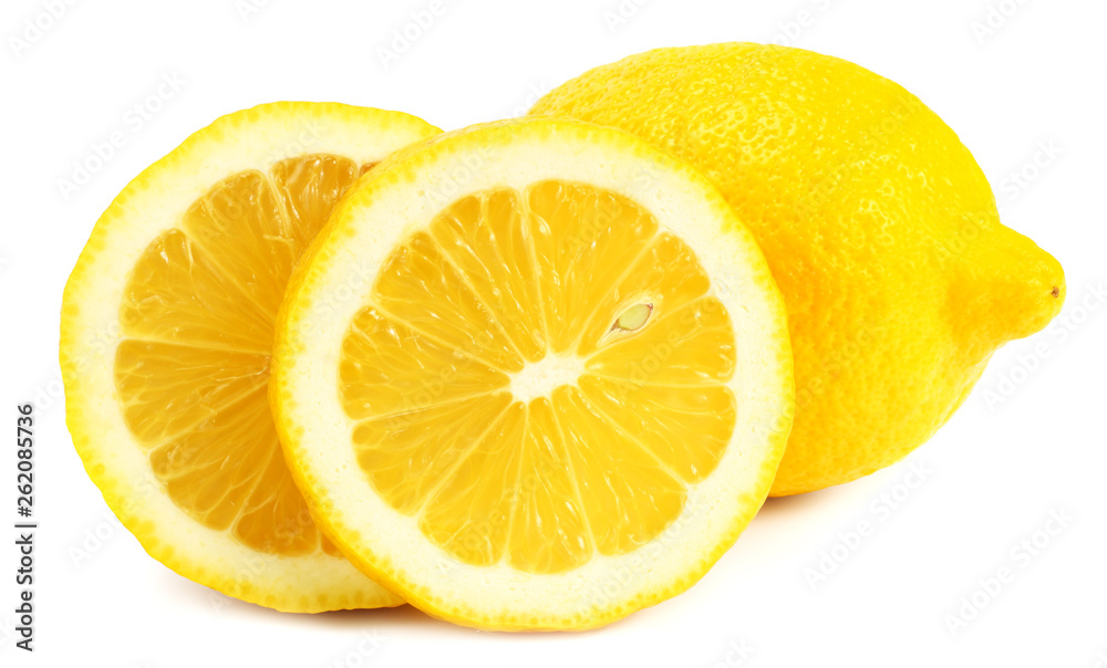 lemon with slices isolated on white background. healthy food lemon with slices isolated on white background. healthy food