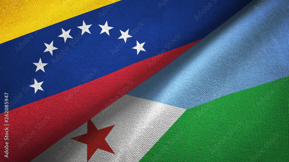 Venezuela and Djibouti two flags textile cloth, fabric texture