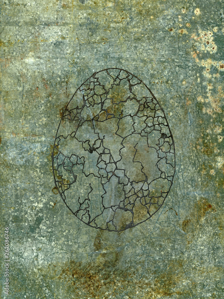 easter egg on the grunge background metal texture