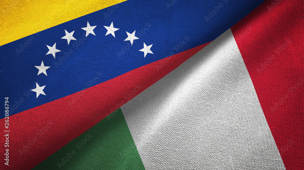 Venezuela and Italy two flags textile cloth, fabric texture