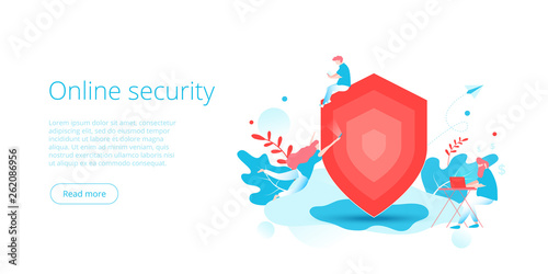 Cyber safety or personal data security in creative flat vector illustration. Online computer or mobile protection system. Web banner layout template.