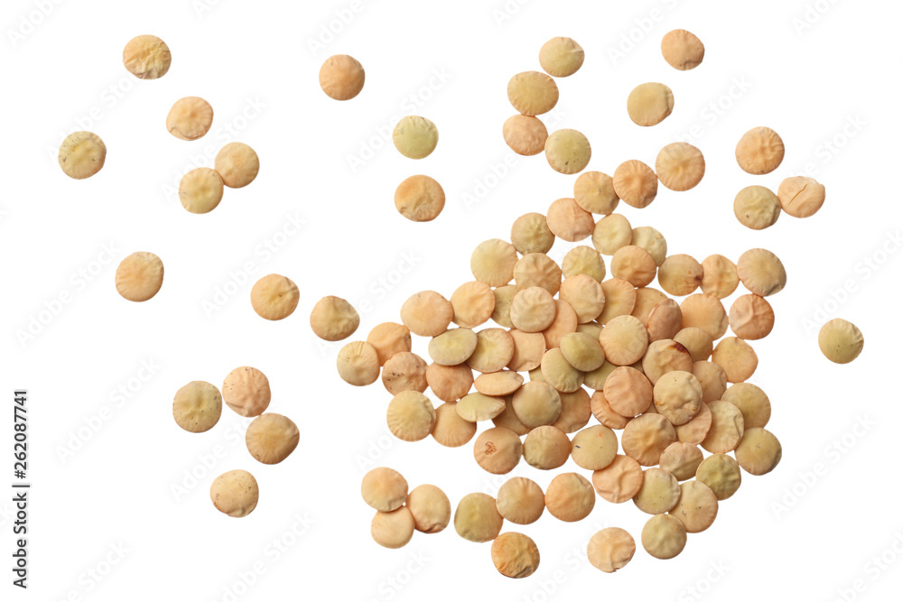 Pile lentil isolated on white background. Top view. Pile lentil isolated on white background. Top view.