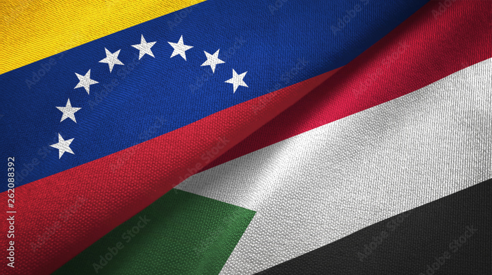 Venezuela and Sudan two flags textile cloth, fabric texture Venezuela and Sudan two flags textile cloth, fabric texture
