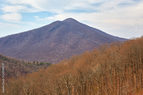 Fototapeta Naklejka Na Ścianę i Meble -  View of Flat Top mountain, one of the mountains of the Peaks of Otter, located along the Blue Ridge Parkway north of Roanoke, Virginia