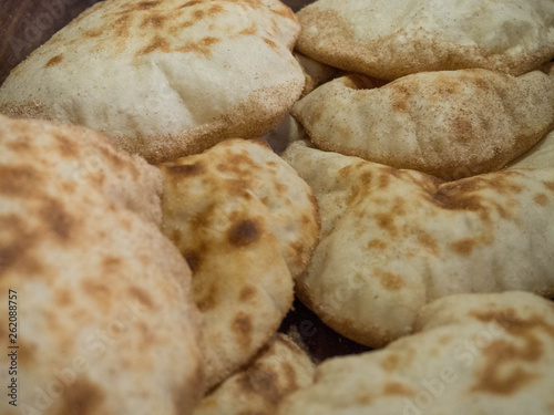 Delicious baked turksih pita bread black sea pita, selective focus photo