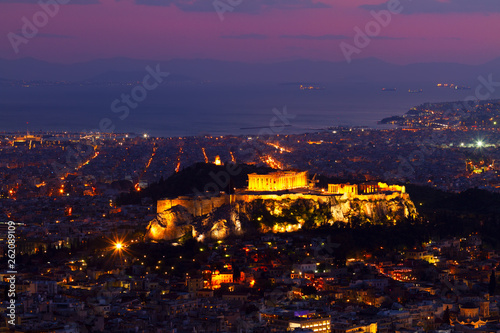 cityscape of Athens at night, Greece