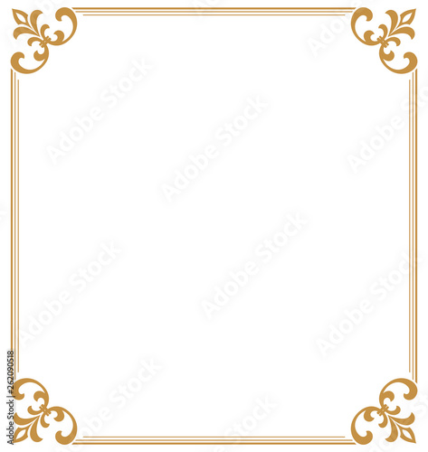 Decorative frame Elegant vector element for design in Eastern style, place for text. Floral golden border. Lace illustration for invitations and greeting cards.