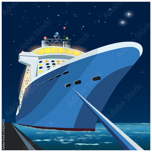 Cruise ship at the pier at night
