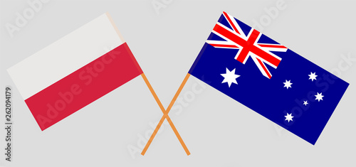Australia and Poland. The Australian and Polish flags. Official colors. Correct proportion. Vector
