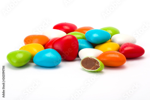 Obraz na płótnie dragees with chocolate filing on white background
