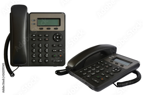 Telephone set with display and buttons. Modern phone for ip-telephony. Isolated, white background.