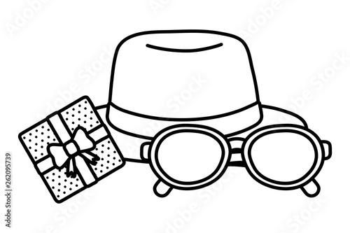 hat with glasses and gift box black and white