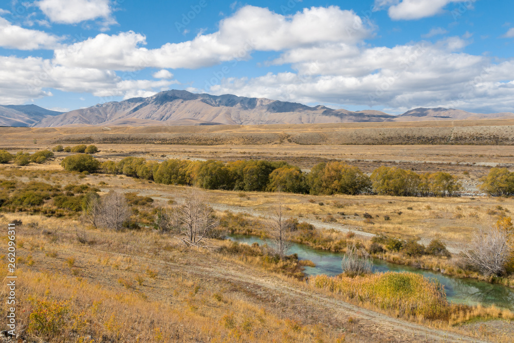 Mackenzie Country with Tekapo River in autumn, South Island, New Zealand