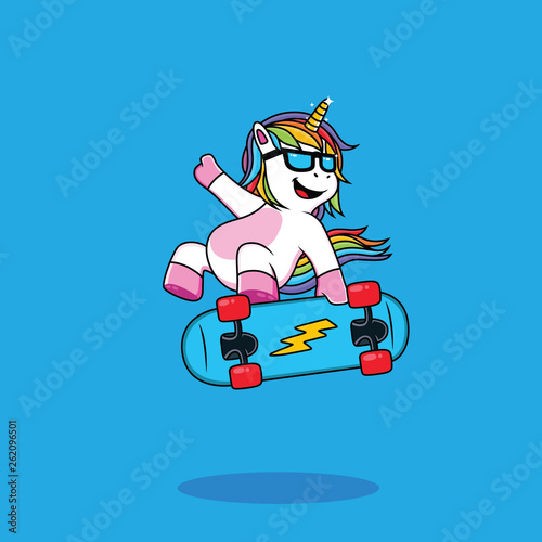 skate unicorn in blue background