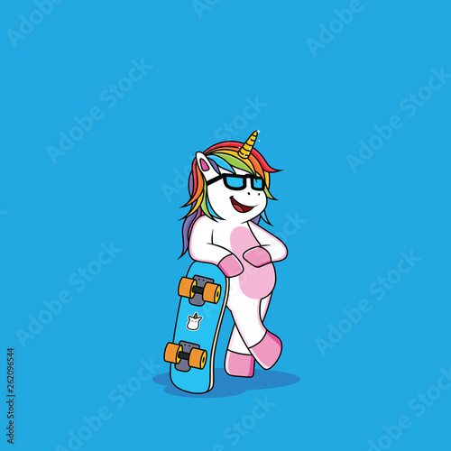 cool unicorn with skateboard