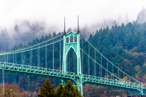 Famous popular arched gothic St Johns bridge in Portland Oregon photo