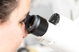 Biologist who is observing scientific samples under a microscope