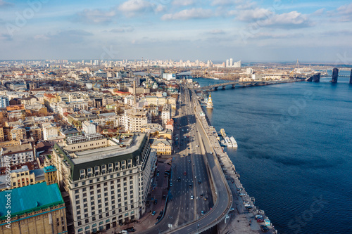 Aerial drone photo.Road with traffic. Beautiful panorama with copter