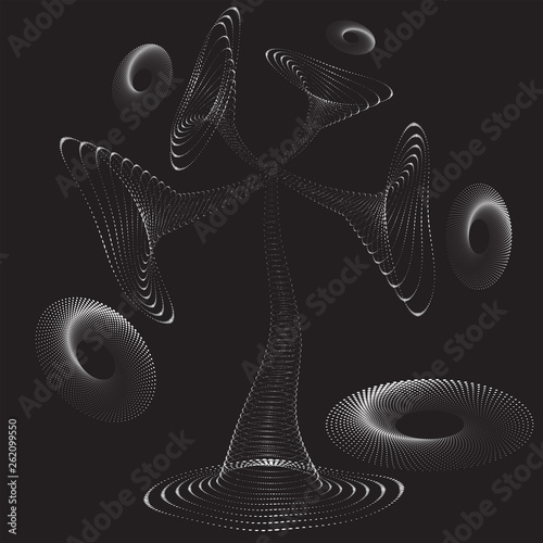 Mushrooms and spores dotted abstract image