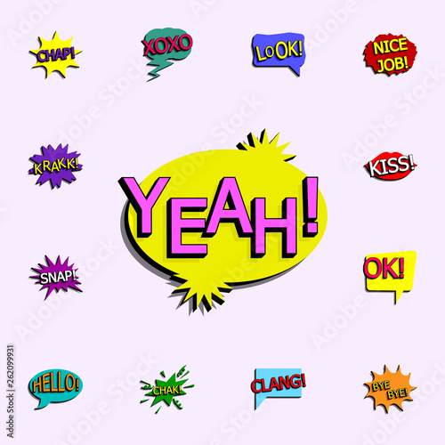 Comic speech bubble with expression text yeah icon. comic icons universal set for web and mobile