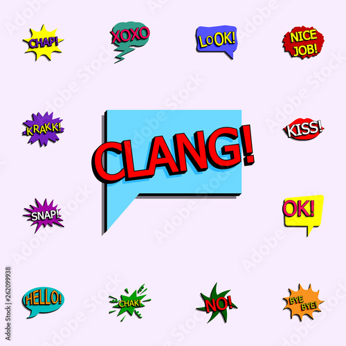 Comic speech bubble with expression text clang icon. comic icons universal set for web and mobile