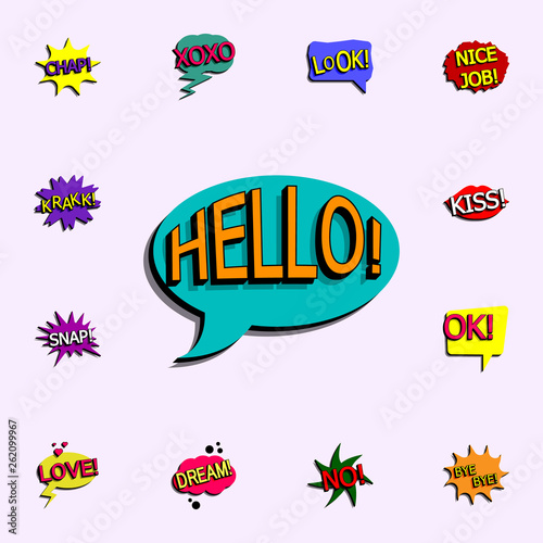Comic speech bubble with expression text hellio icon. comic icons universal set for web and mobile