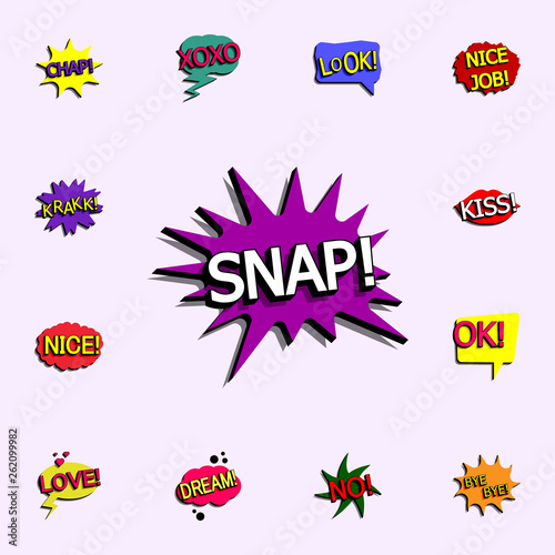 Comic speech bubble with expression text snap icon. comic icons universal set for web and mobile