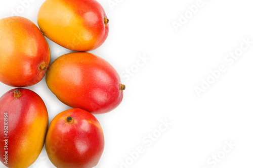 Mango fruit isolated on white background with copy space for your text. Top view. Flat lay