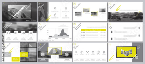 Yellow, white, gray, presentation template, white background. Creativity Best infographic graphics. Postcard, flyer, corporate report, marketing, screen, advertisement, document, annual report, vector