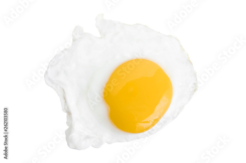 Fried egg isolated on white background. Top view