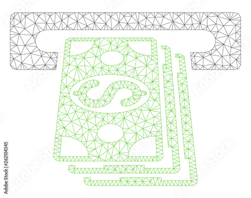 Mesh ATM cashout polygonal 2d illustration. Abstract mesh lines and dots form triangular ATM cashout. Wire frame 2D polygonal line network in vector format isolated on a white background.