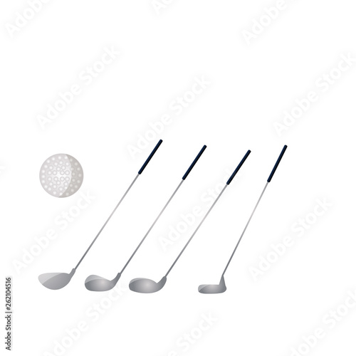 Set of golf metal sticks with white ball for championship
