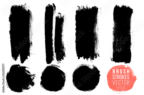 Vector ink blots vertical rectangular and circle shapes. Hand painted spots. Grunge brush strokes.