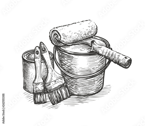 Construction repair, tools sketch. Hardware store vector illustration