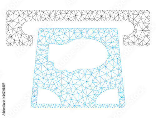 Mesh ATM payment polygonal 2d illustration. Abstract mesh lines and dots form triangular ATM payment. Wire frame 2D polygonal line network in vector format isolated on a white background.