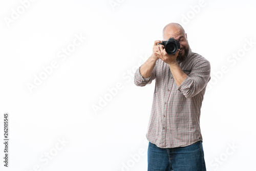 bearded photographer on a white background