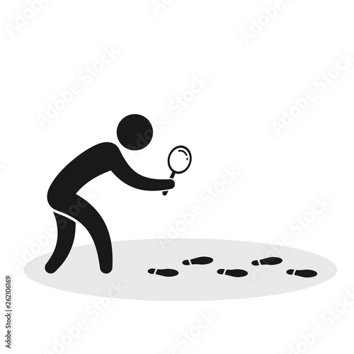 Detective investigate is following footprints. Vector flat illustration