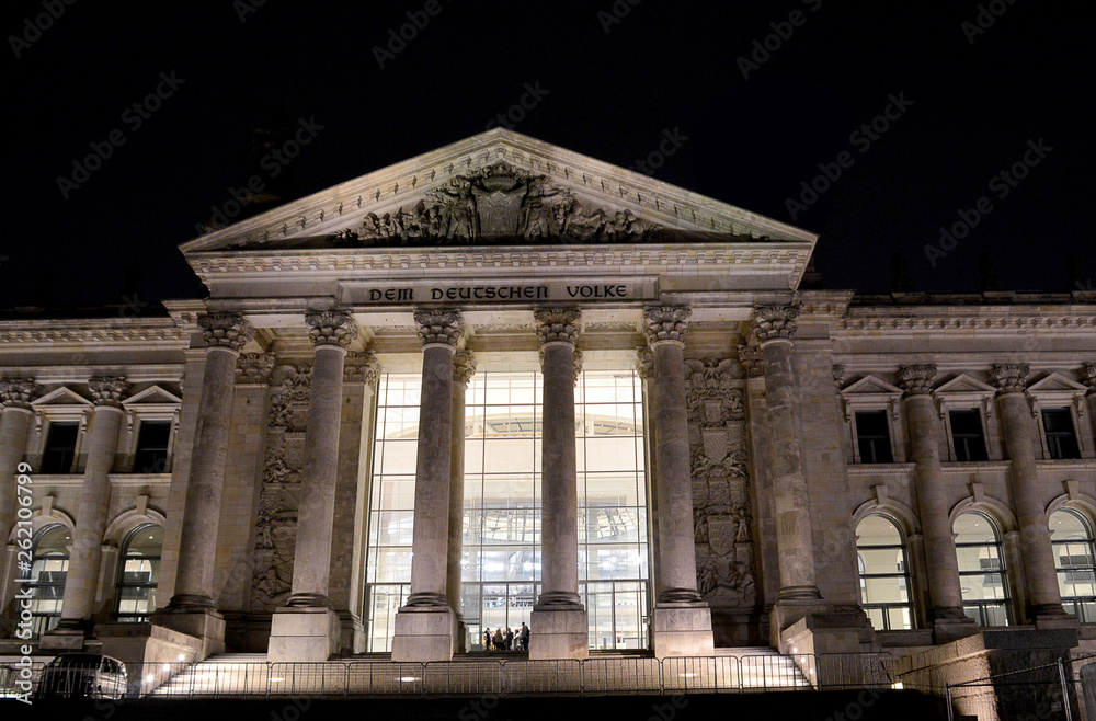 The Reichstag, Berlin, Germany, illuminated at night